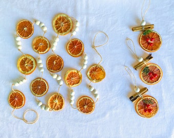 Dried Orange Slice Garland & Ornament Set, Cinnamon, Holly Berries