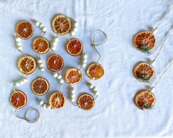 Orange Slice Garland and Set of 3 Dried Orange and Blue Berries Ornaments, Natural Christmas Decoration, Yule Decoration, Yule Ornaments