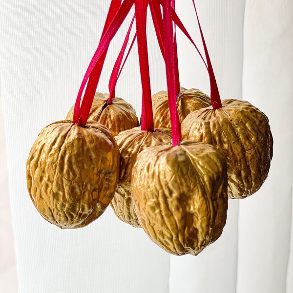 Golden Walnut Ornaments, Gilded Walnut Ornaments, Yule Decorations, Victorian Christmas, Old World Christmas Decorations, Scandinavian