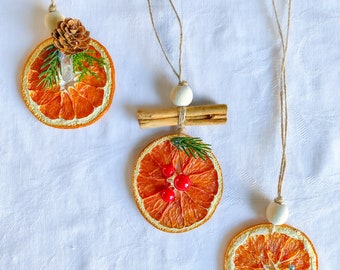 Dried Cara Cara Orange Slice Ornament Set, Cinnamon, Crystal, Yule Decor