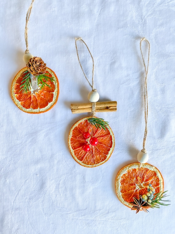 Dried Cara Cara Orange Slice Ornament Set, Cinnamon, Crystal, Yule Decor