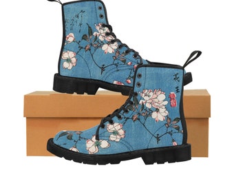 Cherry Blossoms  by Utagawa Hiroshige Women's Canvas Boots,Vintage Japanese Art Boots ,Aesthetic Fashionable Women Boots