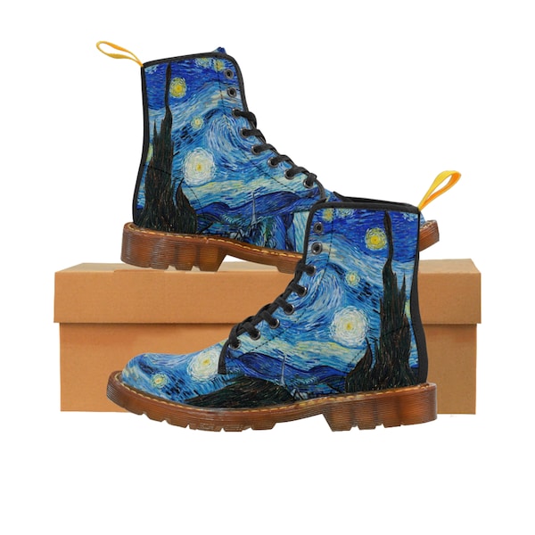 Vincent Van Gogh's Starry Night  Men's Canvas Boots,All Over Print Aesthetic Fine  Boots ,Colourful Trendy Boots