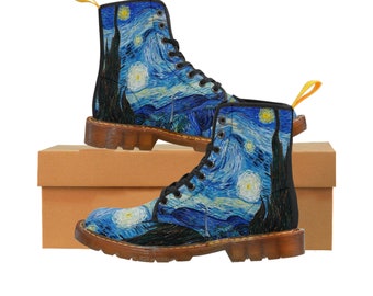 Vincent Van Gogh's Starry Night  Women's Canvas Boots,All Over Print Aesthetic Fine  Boots ,Colourful Trendy Boots