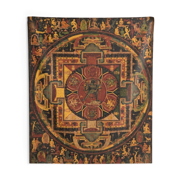 Chakrasamvara Mandala Indoor Wandteppiche, asiatische mittelalterliche Tapisserie, Tapisserie Wandbehang, Mandala Tapisserie