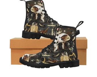 Hieronymus Bosch's Garden of Earthly Delights  Men's Canvas Boots,,Classic Aesthetic Surreal Art Boots , Renaissance Gothic Art Boots