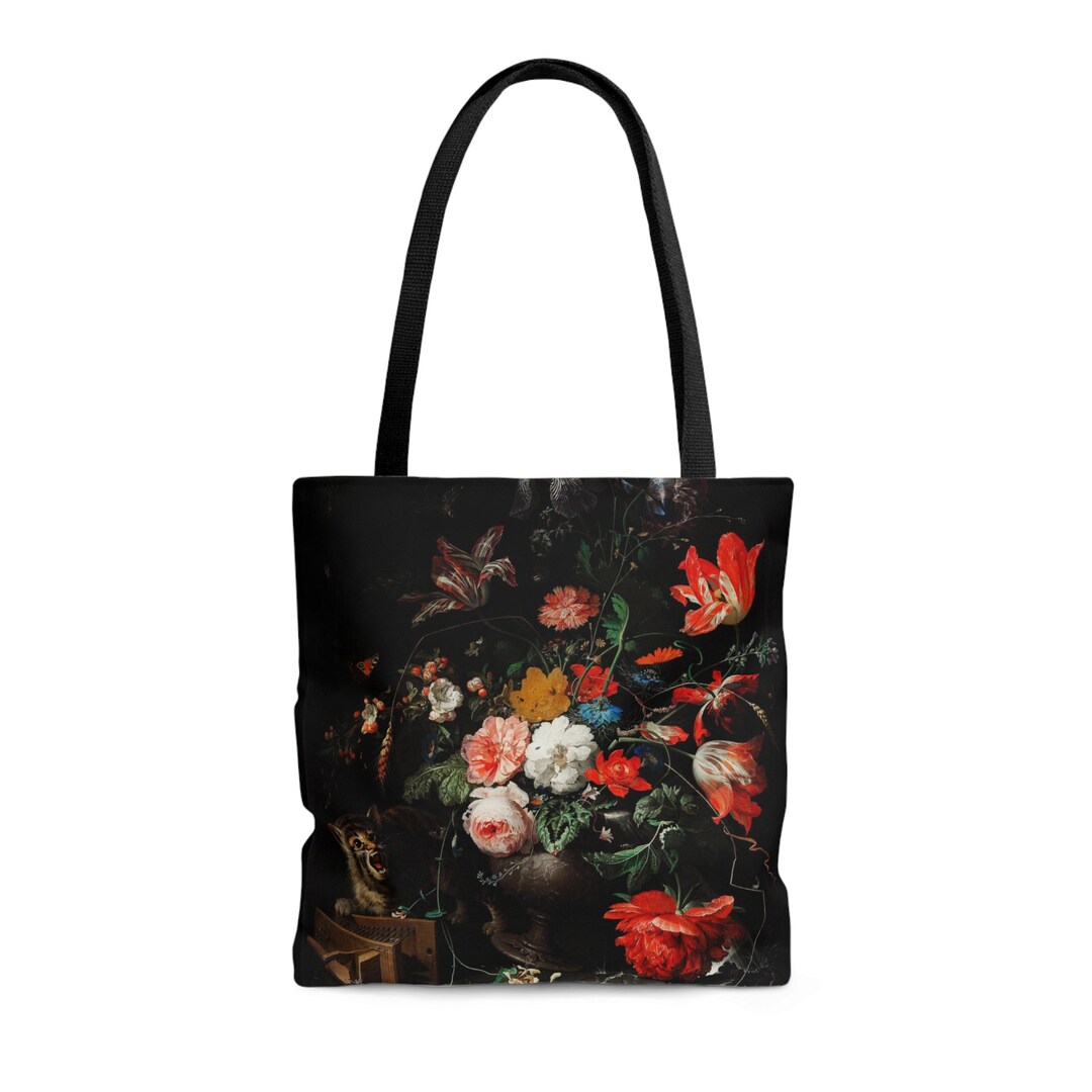 Black Floral Tall Dome Satchel Bag Set