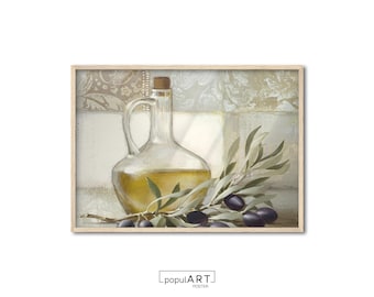 Olive Oil Vintage Print, Olive Painting, Kitchen Shelf Poster, Still Life Print, Rustic Country Decor, Hosewarming Gift Idea, OVERSIZE
