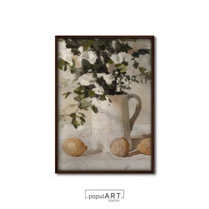 Lemon and Flower Oil Painting Print, Still Life Poster, Kitchen Wall Art, Vintage Kitchen Wall Decor, Gicée Print, GIFT IDEA