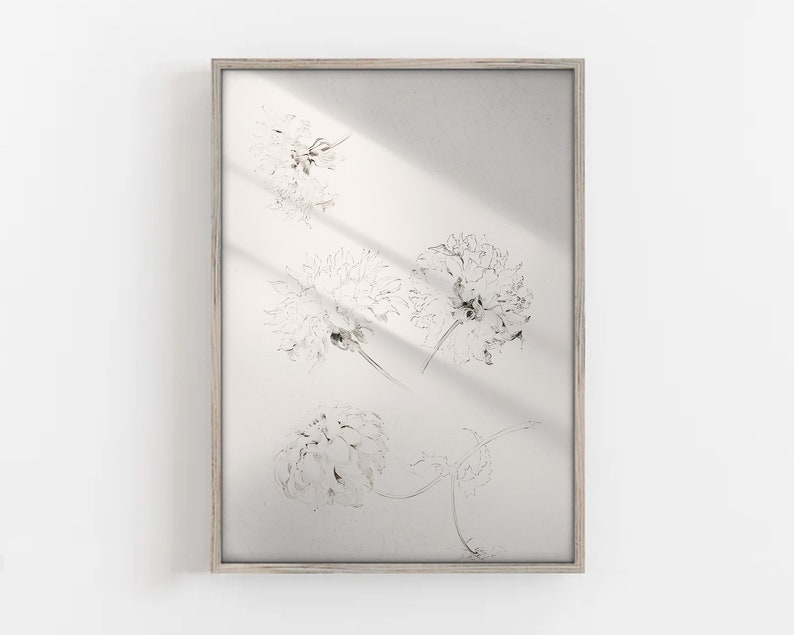 Flower Drawing Wall Art, Feminine Wall Print, Floral Still Life Drawing, Bohemian Aesthetic