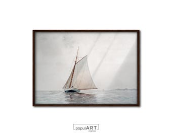 Sail Boat Painting, Vintage Sailboat Art Print, Antique Seascape Nautical Wall Art, Sailboat Oil Painting Print, Home Decor, OVERSIZE