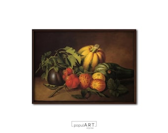Pintura de naturaleza muerta, arte de naturaleza muerta, impresión de cocina vintage, pintura de granja, impresión de arte enviada por correo, arte de pared de verduras, impresión de cocina de campo