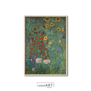 Gustav Klimt &quot;Farm Garden with Sunflowers&quot; Art Print, Flower Poster, Landscape Painting, Art Nouveau Poster, Living Room Wall Art, OVERSIZE
