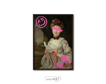 Altered Art, Eclectic Art, Vintage Portrait, Maximalist Art, Vintage Print, Funny Signs Poster, Bedroom Wall Art, OVERSIZE
