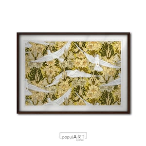 Póster de palomas y flores, póster de pájaros, arte mural botánico vintage, póster de animales, decoración Art Nouveau, arte mural clásico, IMPRESIÓN DE GRAN TAMAÑO