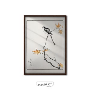 Póster de pájaro japonés, impresión de pájaro vintage, arte en madera, arte mural japonés, obra de arte de Numato Kashu, decoración de pared de sala de estar, idea de regalo