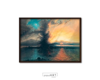 Dark Seascape Wall Art, Dark Moody, Vintage Seascape Coastal Oil Painting, Calm Waves Wall Art Print, Bedroom Wall Art, GIFT IDEA