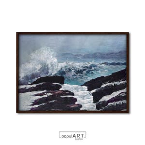 Impresión de olas, póster de paisaje oceánico, impresión artística de paisaje marino, pintura de playa de Maine, decoración de pared con textura, póster de pared de sala de estar, IDEA DE REGALO