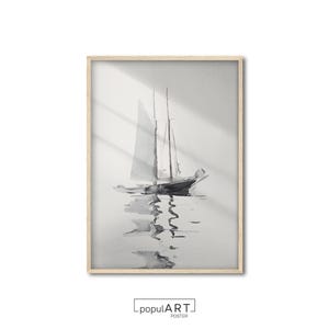 Sail Boat Painting, Vintage Sailboat Art Poster, Antique Seascape Nautical Wall Art, Sailboat Watercolor Print, Home Decor, OVERSIZE