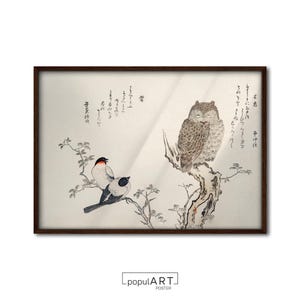 Owl Print, Birds Poster, Japanese Wall Art, Vintage Owl Wall Art, Botanical Art Print, Wildlife Wall Art, Minimalist Birds Poster, OVERSIZE