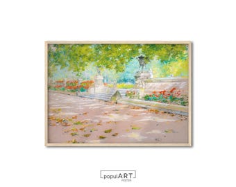 Lente olieverfschilderij, neutraal lente decor, vintage lente print, decor boerderij, landschapsschilderkunst, kunst aan de muur woonkamer, CADEAU-IDEE