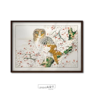 Impresión de pájaro japonés, póster de búho, arte de pared de búho vintage, impresión de arte botánico, decoración de pared de vida silvestre, póster de pájaro minimalista, decoración de dormitorio