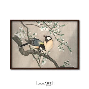 Cuadro de carbonero, póster de pájaro, arte mural japonés, arte mural de pájaro vintage, impresión de arte botánico, póster minimalista de pájaro, decoración de pared de dormitorio