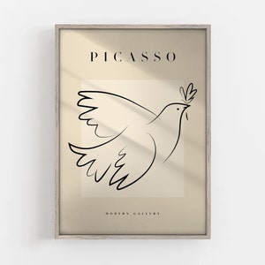Impresión de paloma Picasso, impresión de paz, arte lineal de Picasso, arte moderno, decoración vintage, arte minimalista, regalo ideal, cartel de pájaro, cartel de alta calidad