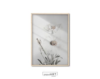 White Poppy Print, Botanical Poster, Vintage Wall Decor, Minimalist Art, Abstract Poppy Print, Bedroom Decor, Poppy Art Print, OVERSIZE