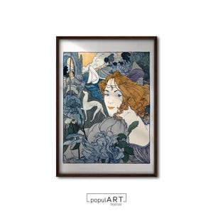 Woman and Animal Art Print, Art Nouveau Print, Bohemian Print Artwork, Living Room Wall Art, Vintage Poster, GIFT IDEA