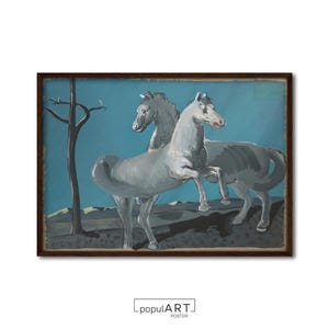 Arte mural de caballos, póster vintage de caballos blancos, pintura mural de granja, arte mural ecuestre, arte animal, póster de bellas artes, impresión de gran tamaño