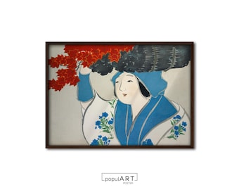 Japanese Woman Wall Art, Vintage Japanese Art Print, Woodblock Poster, Japanese Art Print, Japanese Minimal Art, Living Room Decor