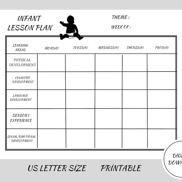 Infant Weekly Lesson Plan-Black & White, Construction Printable Infant Lesson Plans For Baby - Learning Through Play, ınfant lesson planner