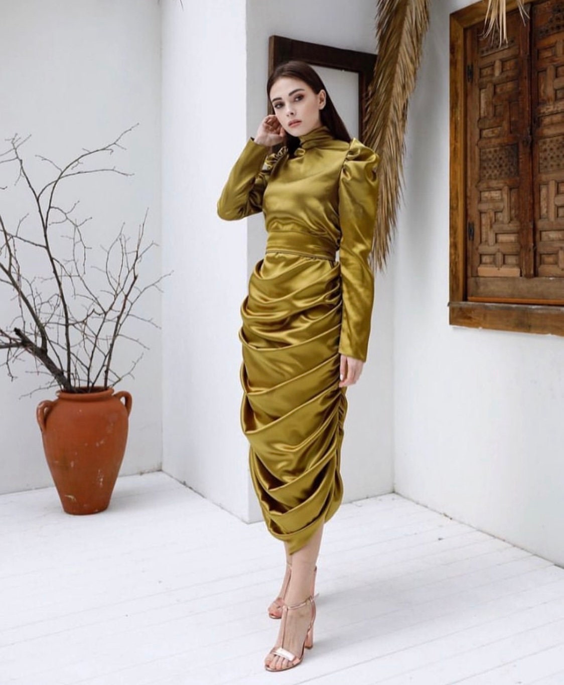 gold trapeze dress Hazel Abstract Jolene Trapeze Mini Dress CAMEL-MULTI / L by Sugarlips