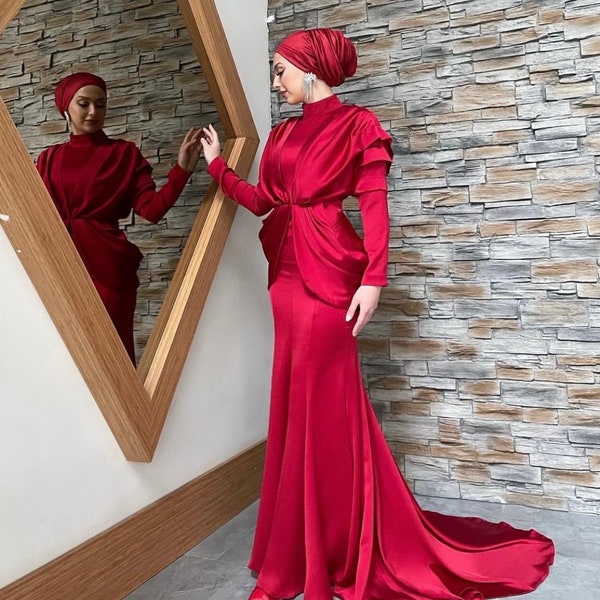 Robe de soirée / Abiye / Robe de soirée / robe hijab / Robe en rouge