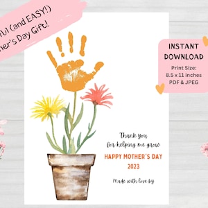 Printable Mother&#39;s Day Gift, Flower Handprint Craft, Gift from Kids