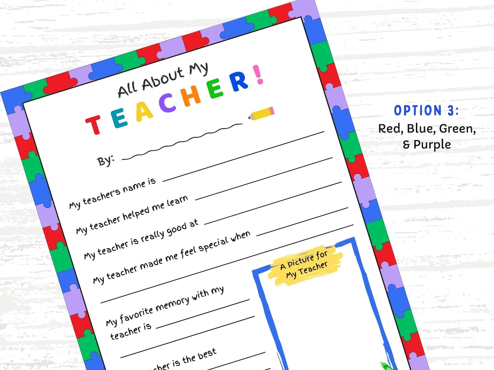 All About My Teacher Printable, End of Year Gift (digital Download) - Etsy