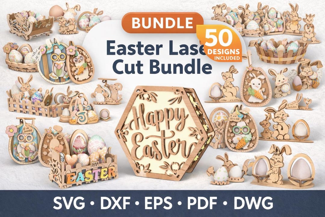 Easter Laser Cut Bundle 50 Designs | Bunny SVG DXF Files | Easter Egg ...