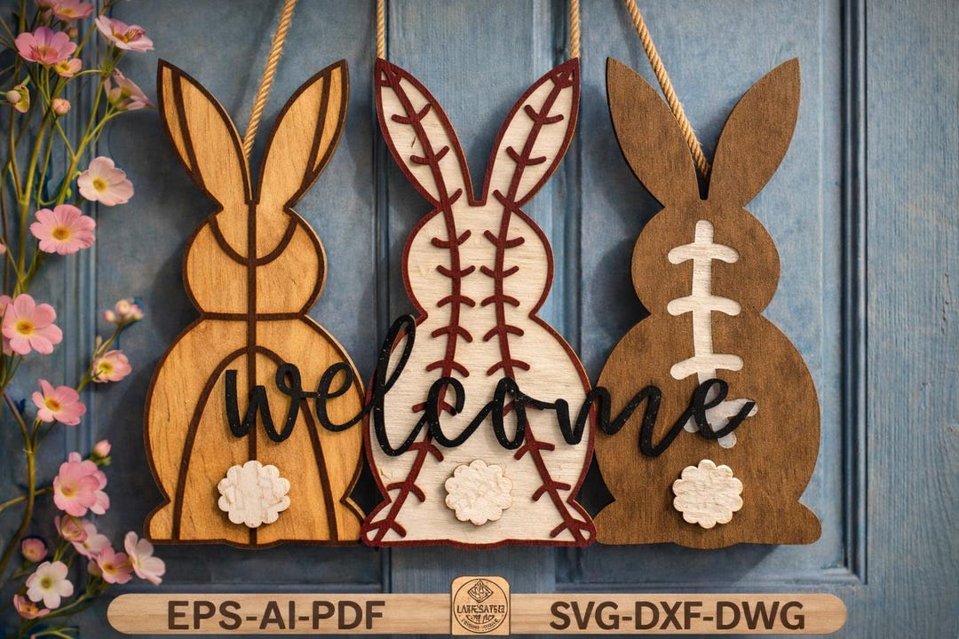 Easter Bunny Door Hanger Laser Cut SVG | Welcome Bunny Sign DXF ...