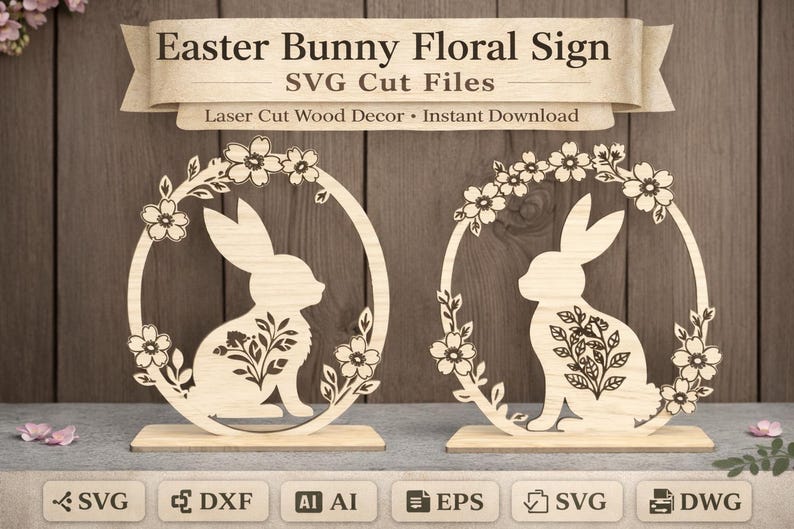 Floral Easter Bunny Laser Cut SVG Bundle | Bunny Wreath SVG Files for ...
