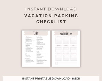 Urlaubsverpackung Checkliste | Packliste | Reise-Packliste | Urlaubs-Checkliste | Reise-Cheklist