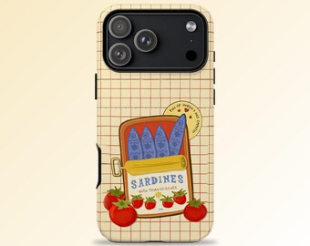 Sardine Tin Phone Case, Tomato Girl Fish Cartoon Cover, iPhone Samsung (Matte/Glossy)