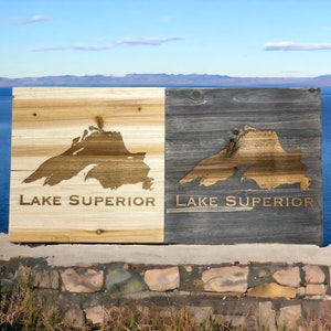 Lake Superior Gift, Lake Superior Printed Sign, Lake Superior Wedding Gift, Greywashed or Unfinished, Lake Superior Decor, Lakehouse Gift