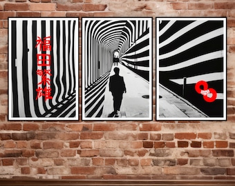 Moderne japanische Kunst, Set aus drei Dateien als Downloads - Digitaler Download, druckbare Datei, high Resolution image, Poster, fine art