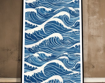 Japanse golven - fine art poster, digitale kunst, professioneel afdrukken met hoge resolutie