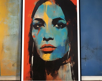 Pop Art Portrait of a Native American Woman - Fine Art Poster, Digital Art, professioneller und hochauflösender Druck