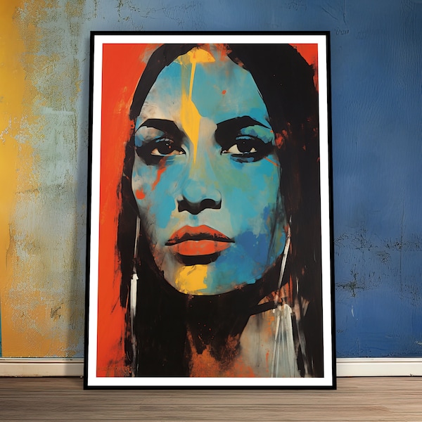 Pop Art Portrait of a Native American Woman - Fine Art Poster, Digital Art, professioneller und hochauflösender Druck