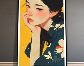 Japanisches Portrait einer jungen Frau - Fine Art Poster, Digital Art, professioneller und hochauflösender Druck