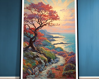 Landschaftsbild Sonnenuntergang am Meer - Fine Art Poster Druck, Digital Art, Galerie Druck, Wandkunst, Dekoration, Geschenk