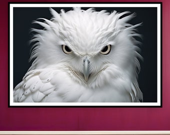 Close up Portrait of a White Snow Owl - Fine Art Poster, Digital Art, professioneller und hochauflösender Druck